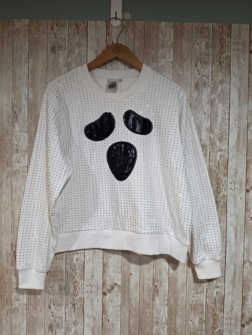 Queen of Sparkles Ghost Rhinestone Graphic Halloween Sweatshirt  XS staining